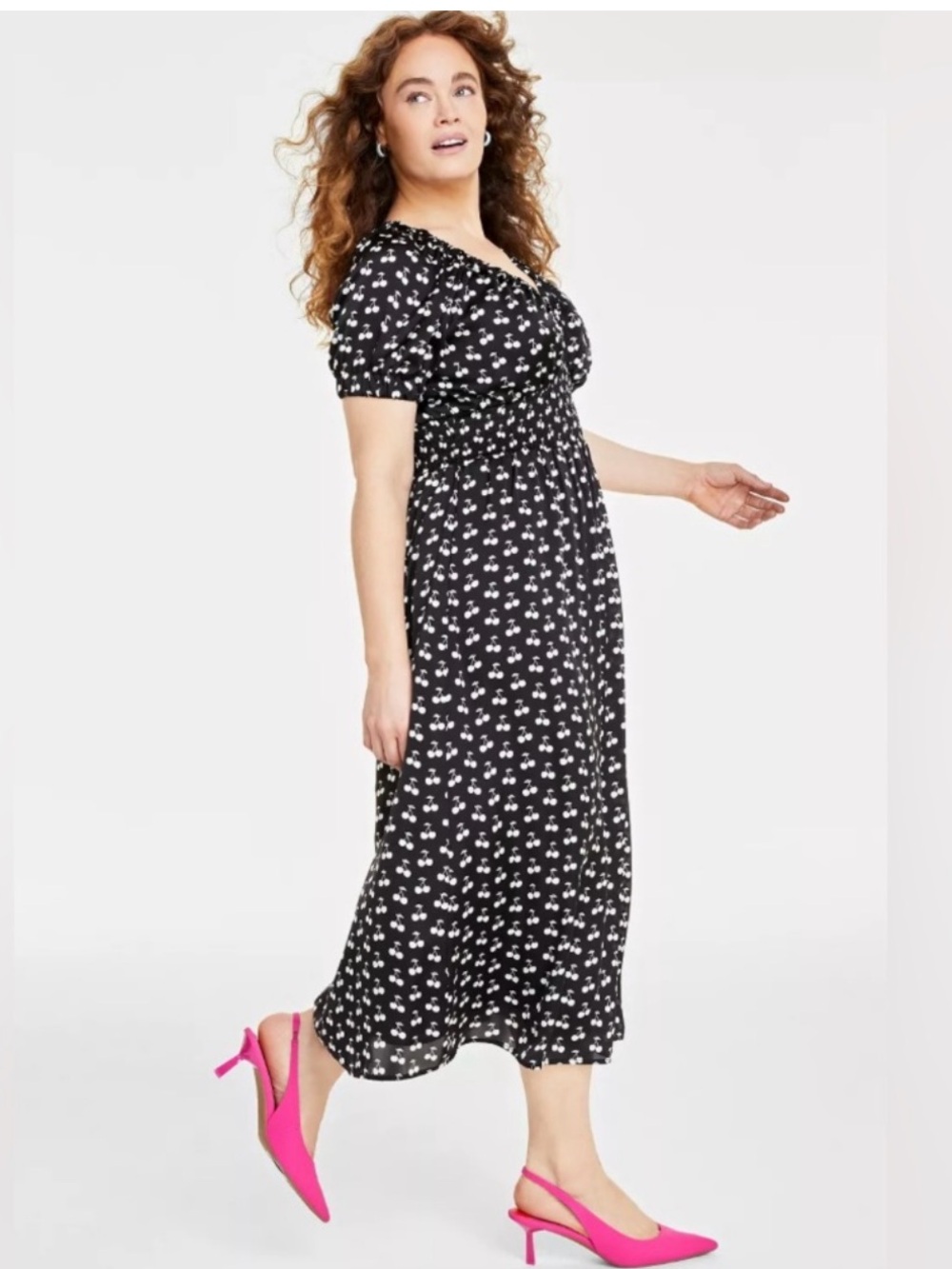 CHERRY PRINT Maxi DRESS Smocked WAIST